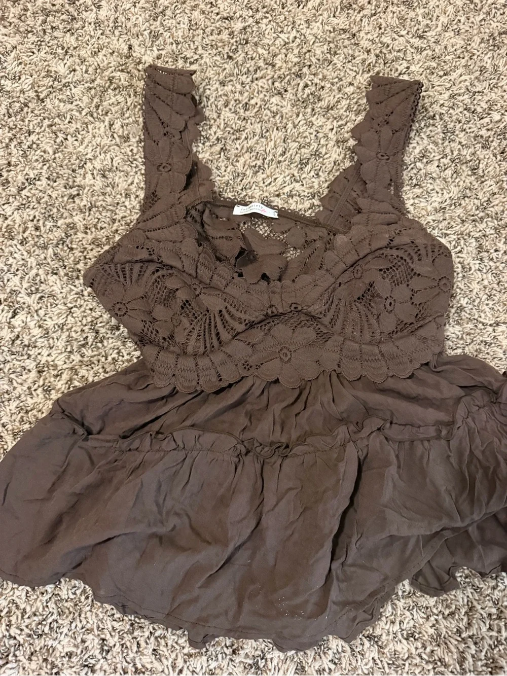 Brown Crochet Lace Peplum Tank Top - Women